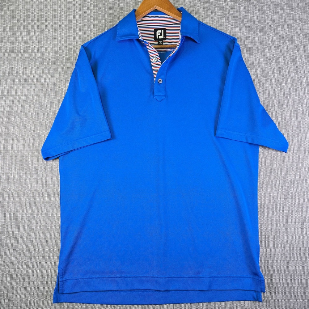 FootJoy Golf Polo Shirt Mens M Royal Blue Contrast Striped Placket Short Sleeve - Picture 4 of 12
